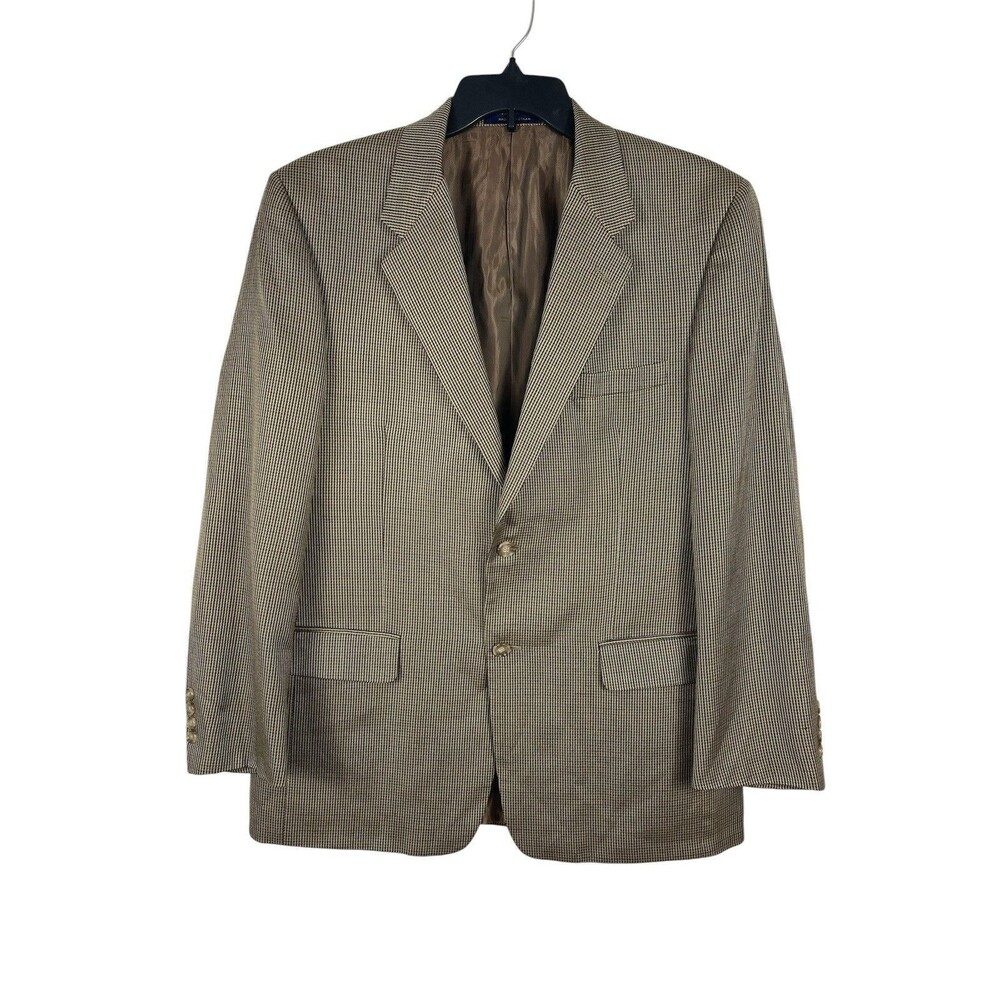 Club Room Mens 42R Wool Silk Cashmere Houndstooth Blazer Sport Coat Brown